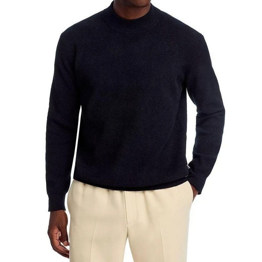 NN07 Sweater Mens Small Black Pullover Mock Neck Ribbed Knit DAVY $210